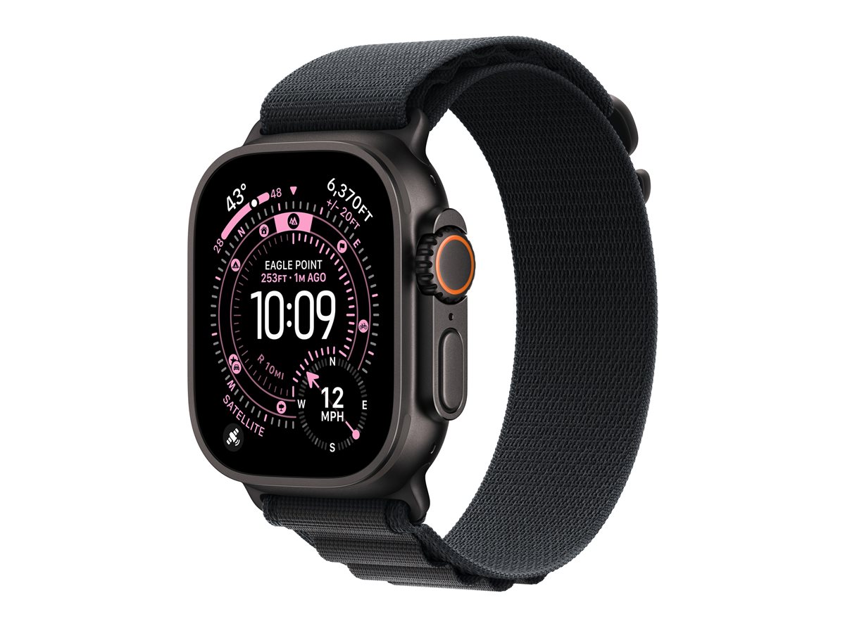 Apple Watch Ultra 3 - 49 mm - titânio preto - Sim relógio inteligente Com Correia Alpinista - têxtil - preto - tamanho da banda: L - 64 GB - LTE, NFC, Wi-Fi 4, UWB, Bluetooth - 5G - 61.8 g