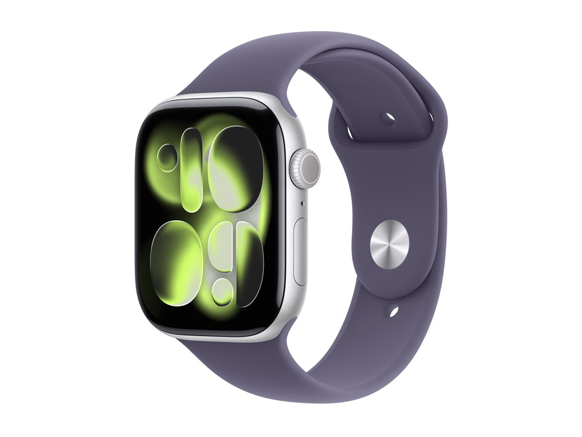 Apple Watch Series 11 (GPS) - 46 mm - alumínio prata - relógio inteligente Com banda de desporto - fluoroelastómero - neblina roxa - tamanho da banda: M/L - 64 GB - Wi-Fi 4, UWB, Bluetooth - 37.8 g