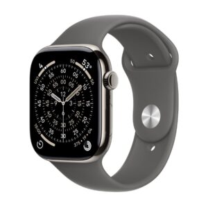 Apple Watch Series 11 (GPS + Cellular) - 46 mm - titanium natural - relógio inteligente Com banda de desporto - fluoroelastómero - cinzento pedra - tamanho da banda: M/L - 64 GB - LTE, Wi-Fi 4, UWB, Bluetooth - 5G - 43.1 g