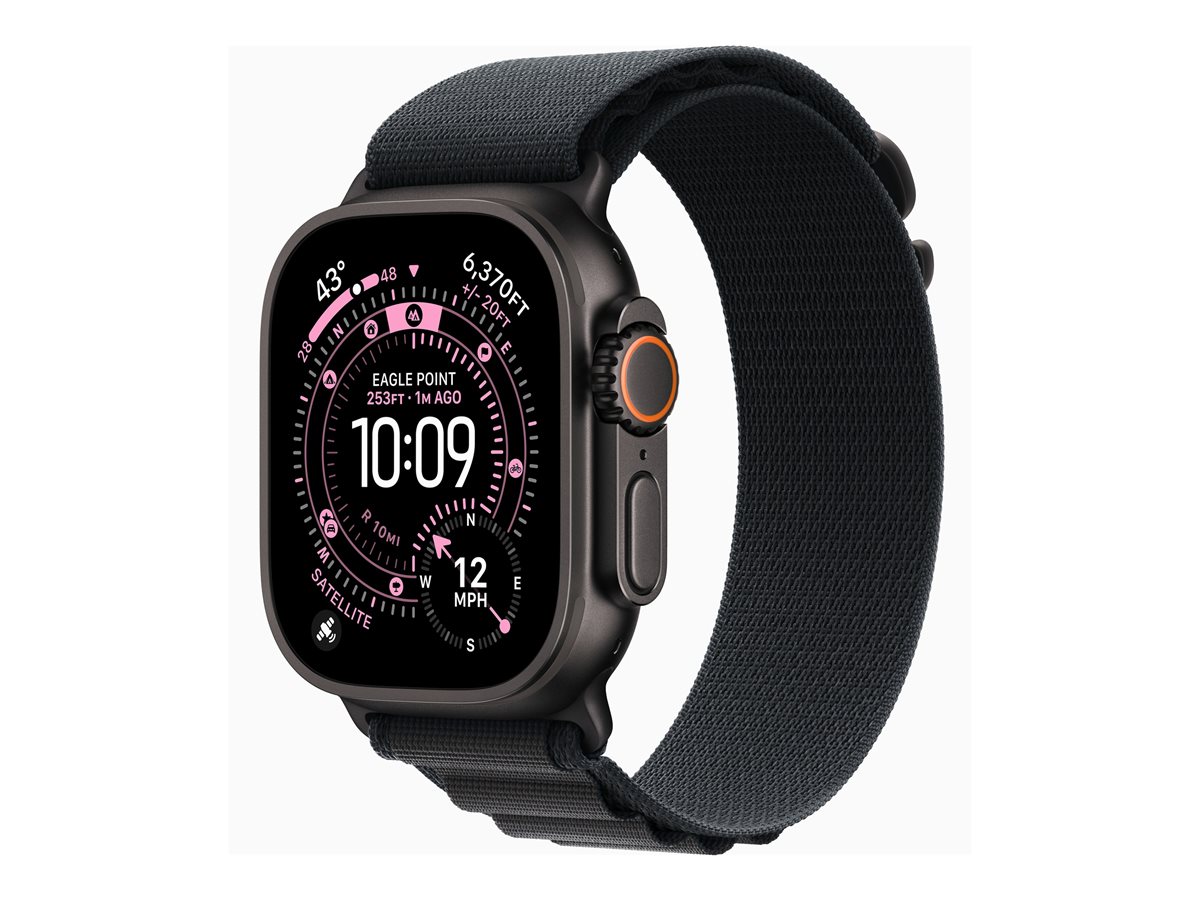 Apple Watch Ultra 3 - 49 mm - titânio preto - Sim relógio inteligente Com Correia Alpinista - têxtil - preto - tamanho da banda: M - 64 GB - LTE, NFC, Wi-Fi 4, UWB, Bluetooth - 5G - 61.8 g