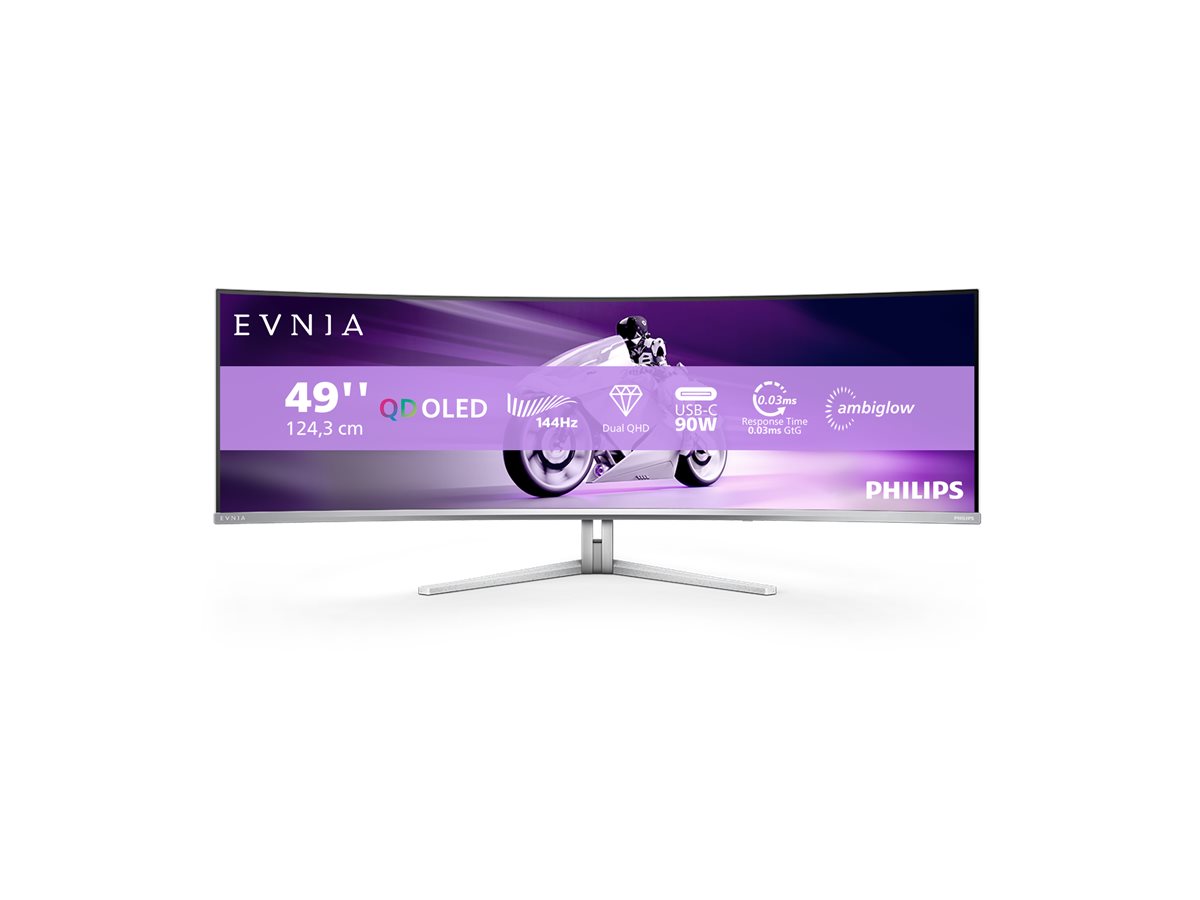 Philips Evnia 8000 49M2C8900L - Monitor OLED - gaming - curvo - 49" (48.9" visível) - 5120 x 1440 Dual Quad HD @ 144 Hz - 1000 cd/m² - 1000000:1 - DisplayHDR 400 True Black - 0.03 ms - 2xHDMI, DisplayPort, USB-C - altifalantes com subwoofer - branco