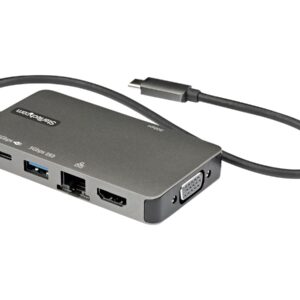 StarTech.com USB-C Multiport Adapter, USB-C to 4K 30Hz HDMI or 1080p VGA, USB Type-C Mini Dock with 100W Power Delivery Passthrough, 3-Port USB 3.0 Hub 5Gbps, GbE, 12" Long Attached Cable - Works w/ Thunderbolt 3 (DKT30CHVPD2) - Estação de engate - U