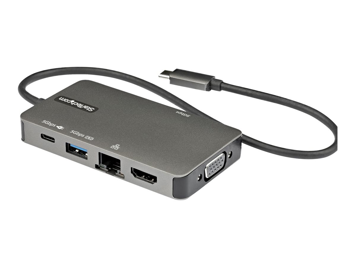 StarTech.com USB-C Multiport Adapter, USB-C to 4K 30Hz HDMI or 1080p VGA, USB Type-C Mini Dock with 100W Power Delivery Passthrough, 3-Port USB 3.0 Hub 5Gbps, GbE, 12" Long Attached Cable - Works w/ Thunderbolt 3 (DKT30CHVPD2) - Estação de engate - U