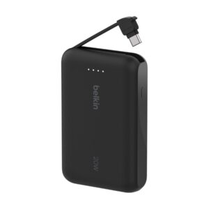 Belkin BoostCharge - Carregador portátil - com cabo integrado - 10000 mAh - 20 Watt - 3 A - Fast Charge - 2 conectores de saída (USB-C) - preto