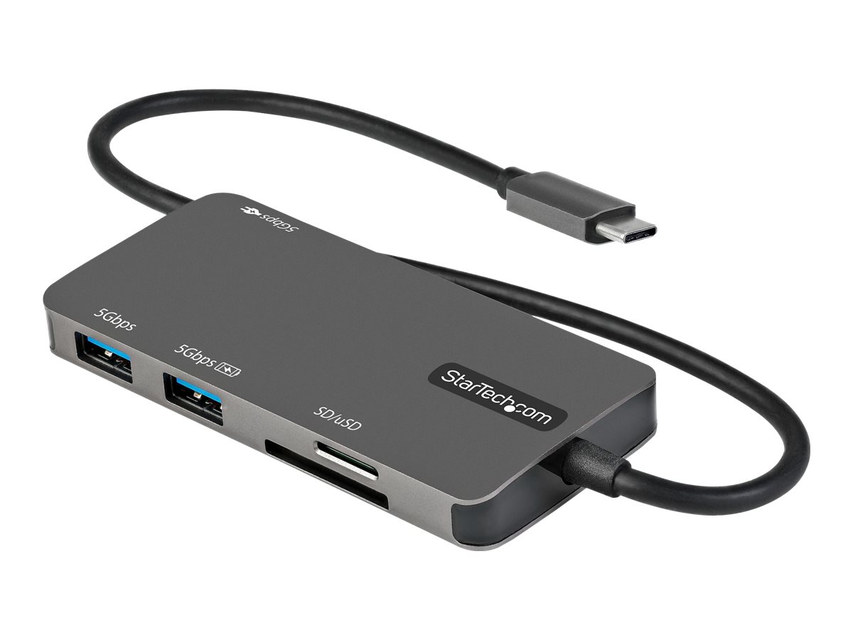 StarTech.com USB C Multiport Adapter, USB-C to 4K 30Hz HDMI, 100W Power Delivery Pass-through, SD/MicroSD Slot, 3-Port USB 3.0 Hub, USB Type-C Mini Dock, 12" (30cm) Long Attached Cable - Thunderbolt 3 Compatible (DKT30CHSDPD) - Estação de engate - US