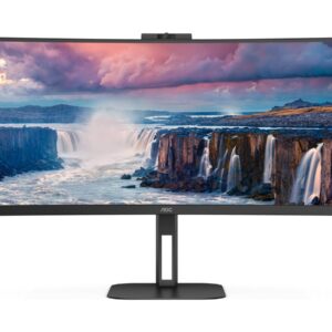 AOC Value-line CU34V5CW/BK - V5 series - monitor LED - curvo - 34" - 3440 x 1440 WQHD @ 100 Hz - VA - 300 cd/m² - 3000:1 - 4 ms - HDMI, DisplayPort, USB-C - altifalantes - preto