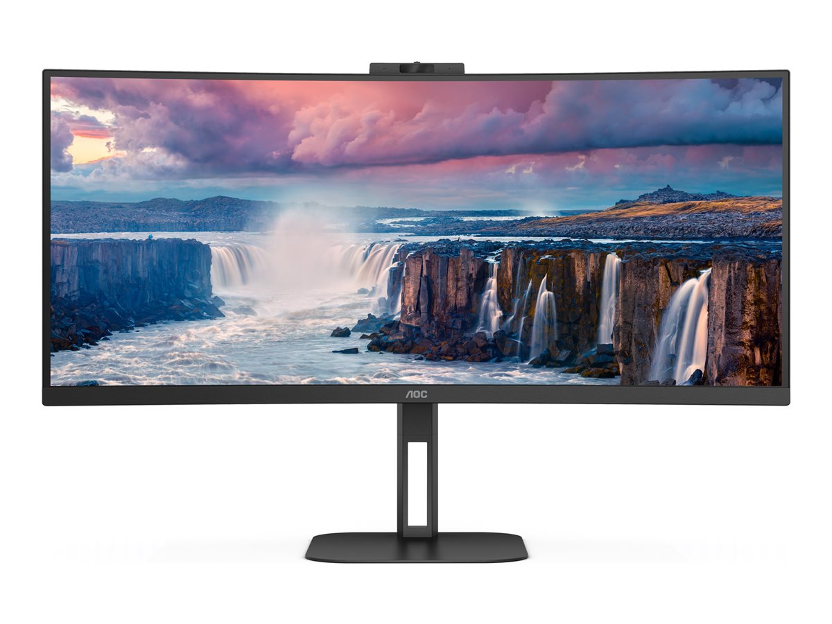 AOC Value-line CU34V5CW/BK - V5 series - monitor LED - curvo - 34" - 3440 x 1440 WQHD @ 100 Hz - VA - 300 cd/m² - 3000:1 - 4 ms - HDMI, DisplayPort, USB-C - altifalantes - preto
