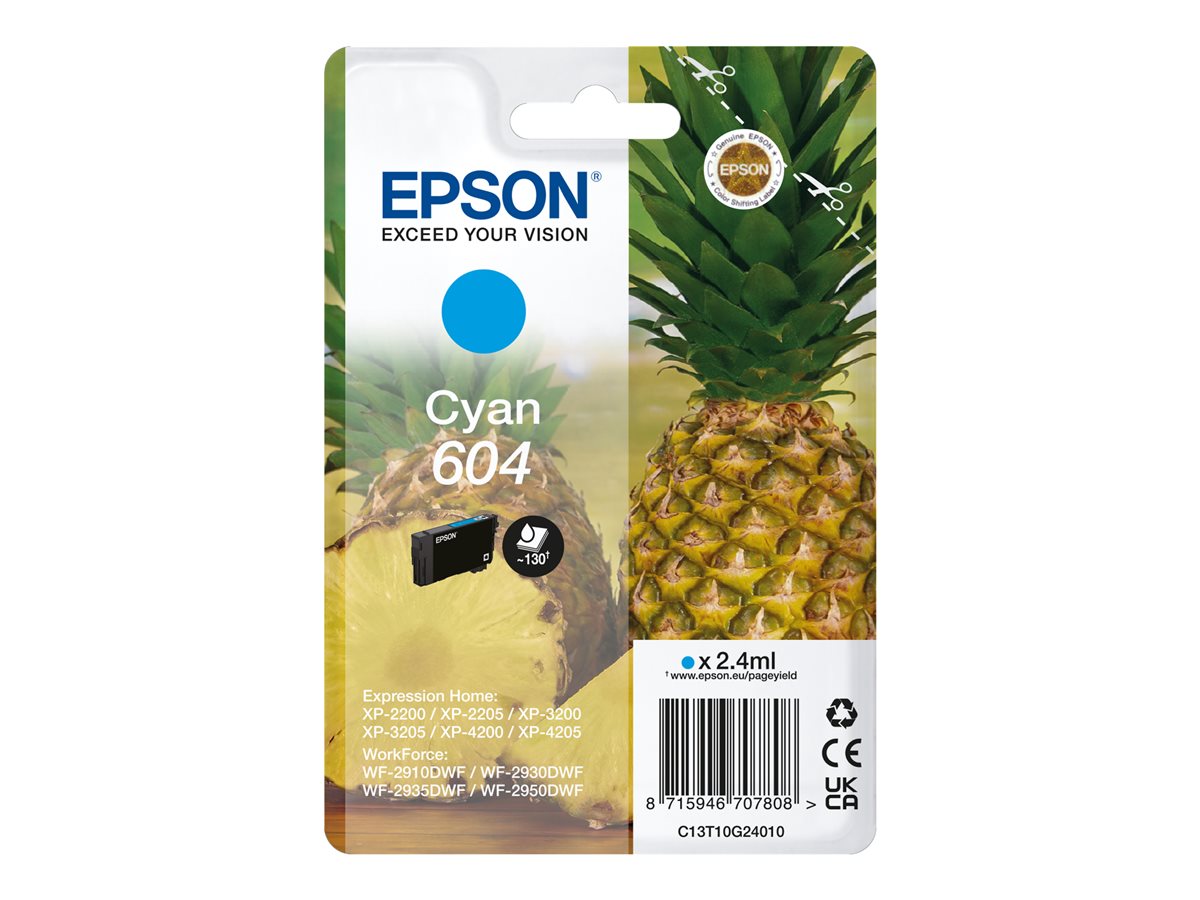 Epson 604 - 2.4 ml - azul cyan - original - blister com RF/alarme acústico - tinteiro - para Expression Home XP-2200, 2205, 3200, 3205, 4200, 4205, WorkForce WF-2910, 2930, 2935, 2950
