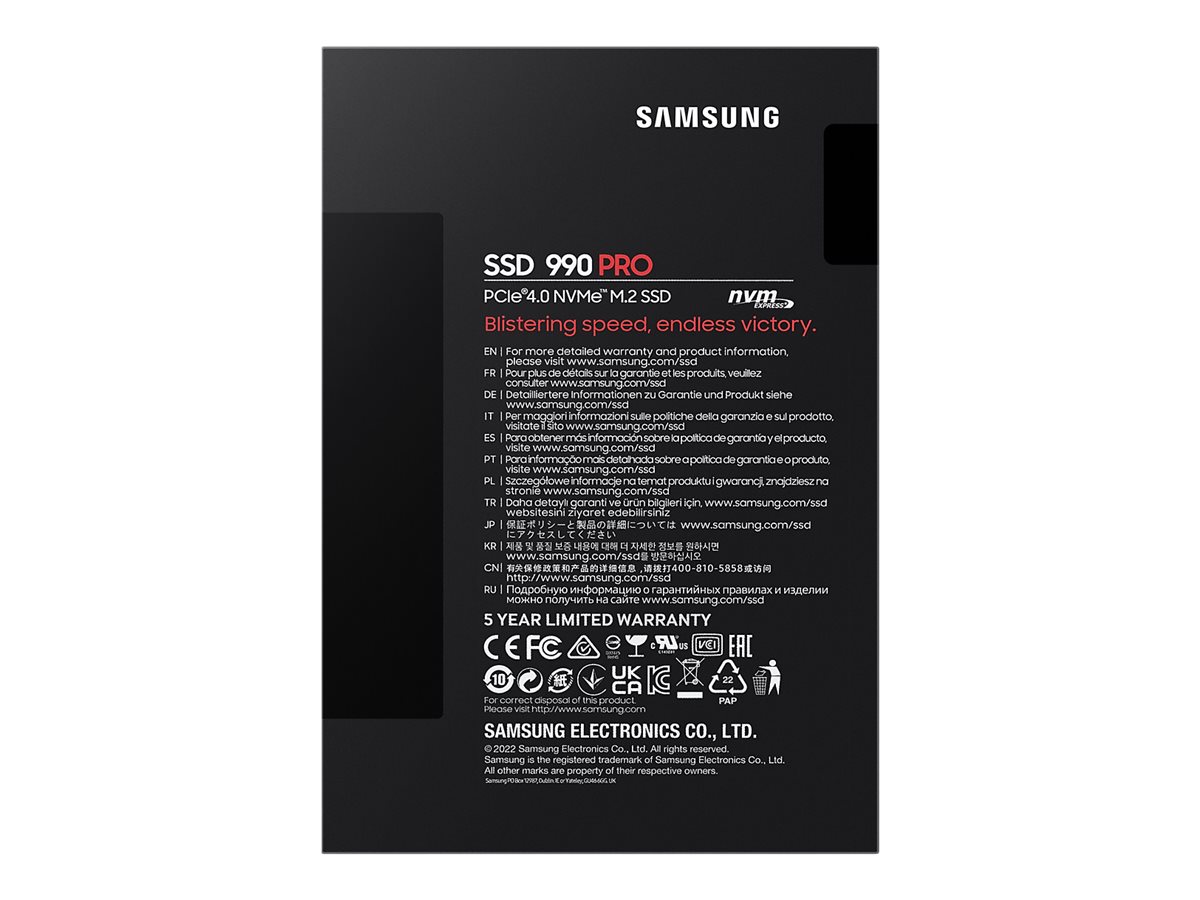 Samsung 990 PRO MZ-V9P2T0BW - SSD - encriptado - 2 TB - interna - M.2 2280 - PCIe 4.0 x4 (NVMe) - 256-bits AES - TCG Opal Encryption 2.0