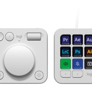 Logitech Master Series MX Creative Console - Conjunto de teclado e discador - luz traseira - USB-C - cinza pálido