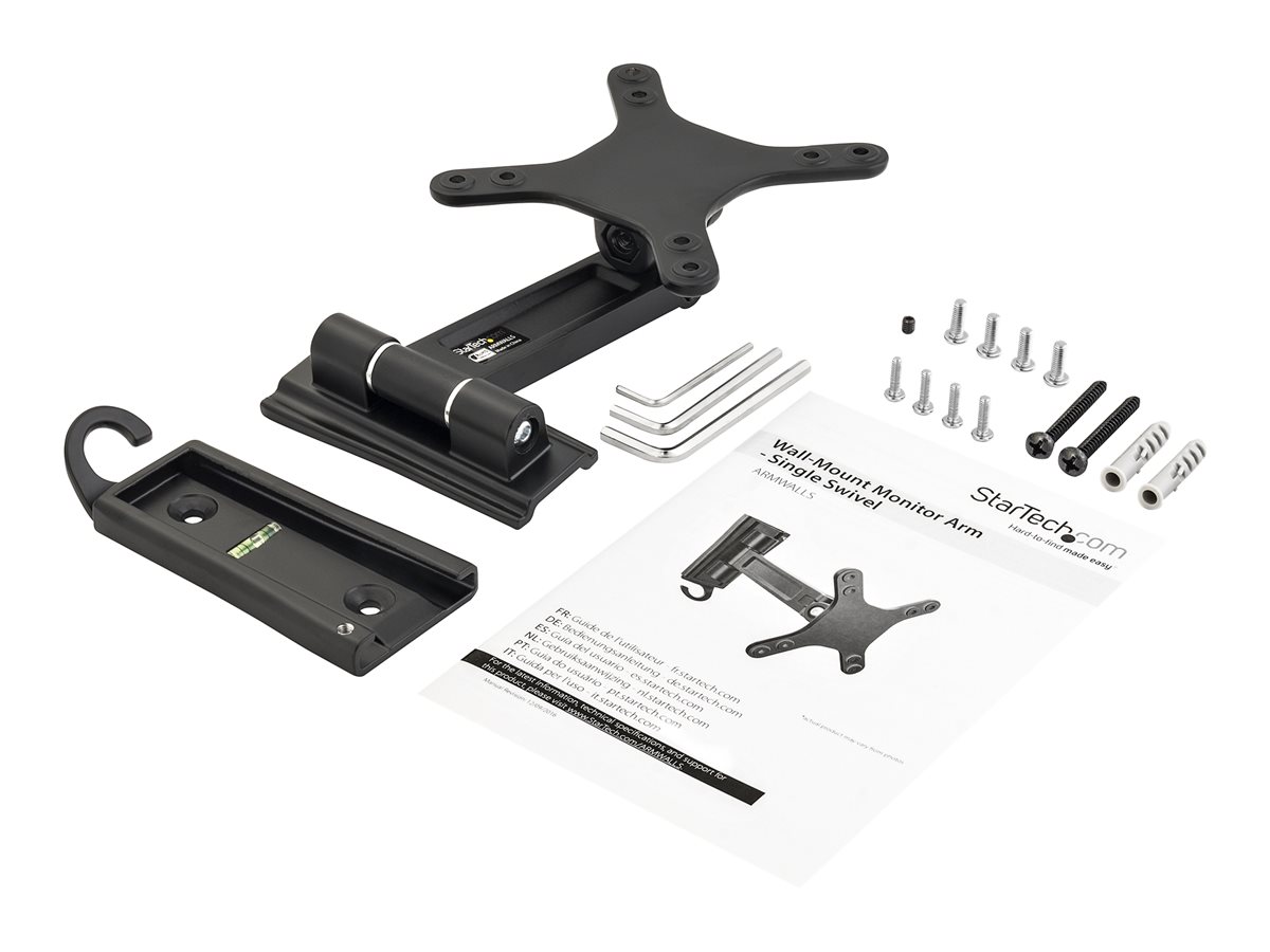 StarTech.com Monitor Wall Mount - Single Swivel - Supports Monitors 13" to 34" - VESA Monitor Wall Mount Bracket - Black (ARMWALLS) - Braço ajustável (placa de fixação) - para monitor / painel plano - alumínio - preto - tamanho de tela: 13"-34" - Image 3