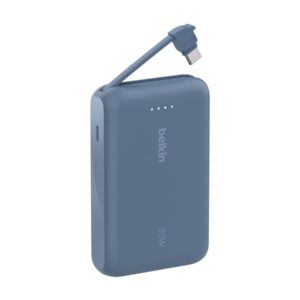 Belkin BoostCharge - Carregador portátil - com cabo integrado - 10000 mAh - 20 Watt - 3 A - Fast Charge - 2 conectores de saída (USB-C) - azul