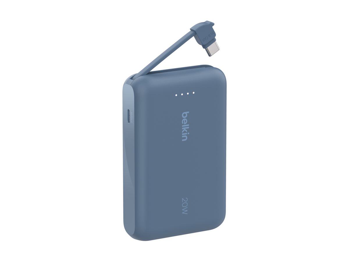 Belkin BoostCharge - Carregador portátil - com cabo integrado - 10000 mAh - 20 Watt - 3 A - Fast Charge - 2 conectores de saída (USB-C) - azul