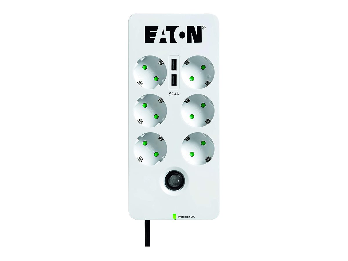 Eaton Protection Box 6 USB DIN - Protector contra picos de corrente - AC 220-250 V - 2500 Watt - conectores de saída: 6 - branco