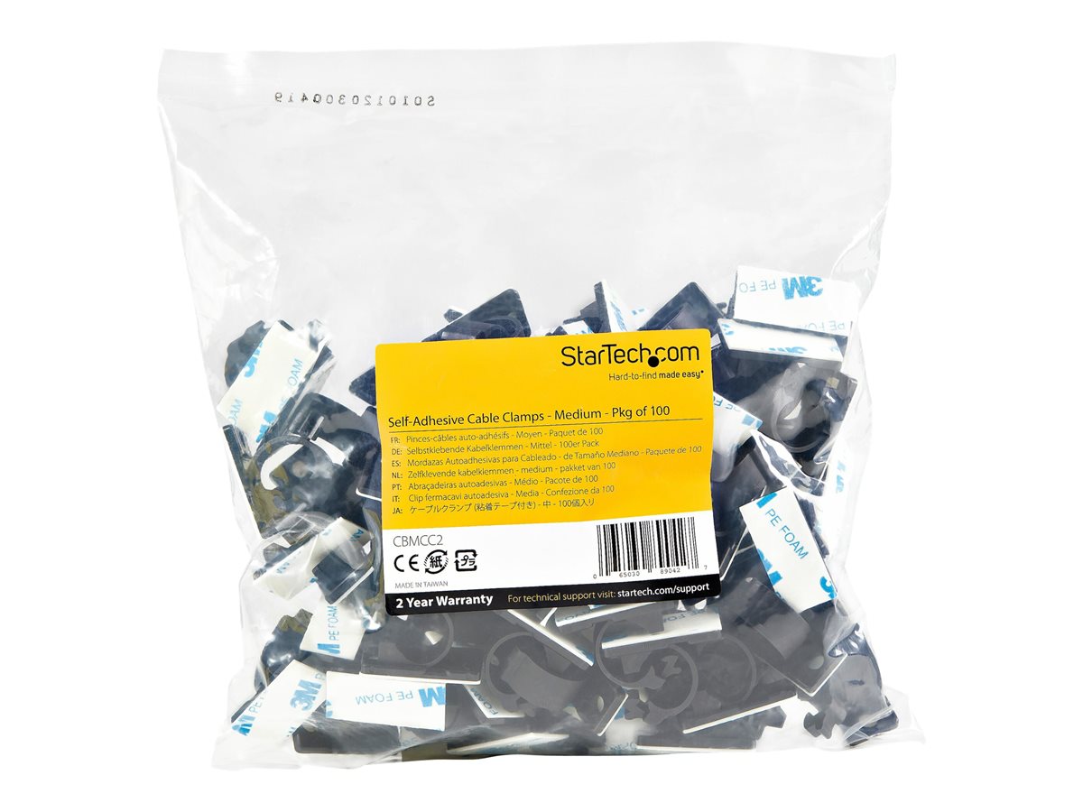 StarTech.com 100 Adhesive Cable Management Clips Black, Network/Ethernet/Office Desk/Computer Cord Organizer, Sticky Cable/Wire Holders, Nylon Self Adhesive Clamp UL/94V-2 Fire Rated - Nylon 66 Plastic - TAA (CBMCC2) - Clips de cabo - preto - Compatí - Image 3