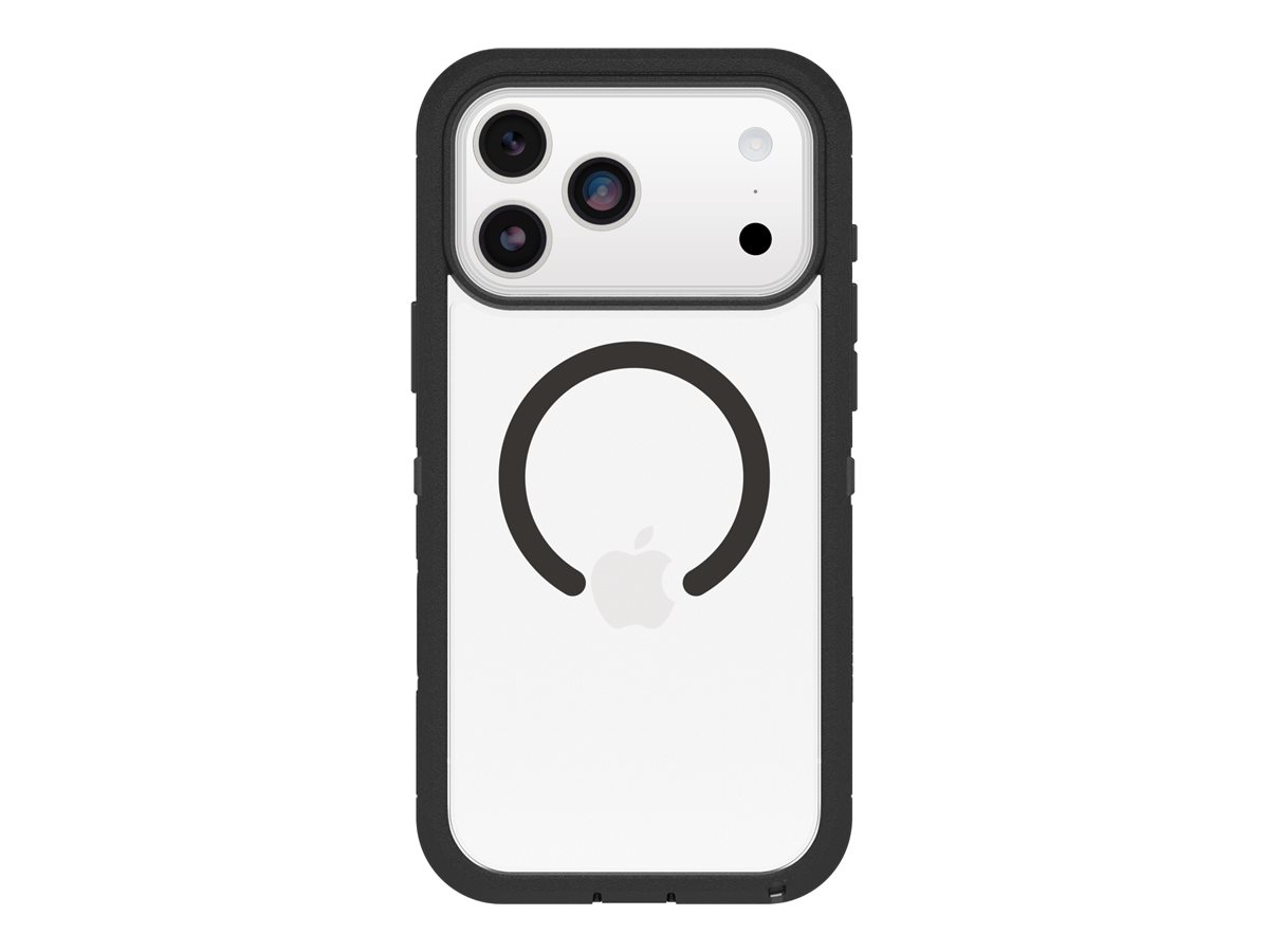 OtterBox Defender Series Pro XT - Tampa posterior para telemóvel - resistente - compatibilidade MagSafe - camada de policarbonato, elastómero termoplástico (TPE) - lado escuro (transparente / preto) - para Apple iPhone 17 Pro Max
