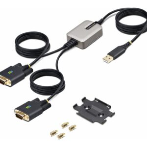 StarTech.com 13ft (4m) 2-Port USB to Serial Adapter Cable, Interchangeable DB9 Screws/Nuts, COM Retention, USB-A to DB9 RS232, FTDI, Level-4 ESD Protection, Windows/macOS/ChromeOS/Linux - Rugged TPE Construction (2P6FFC-USB-SERIAL) - Cabo USB/serial