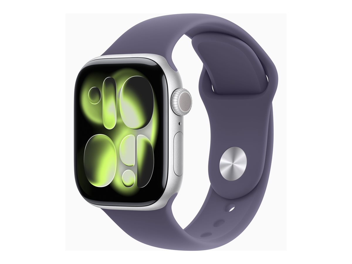 Apple Watch Series 11 (GPS) - 42 mm - alumínio prata - relógio inteligente Com banda de desporto - fluoroelastómero - neblina roxa - tamanho da banda: S/M - 64 GB - Wi-Fi 4, UWB, Bluetooth - 30.3 g