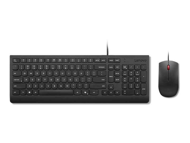 Lenovo Essential Wired Combo - Conjunto de teclado e rato - disposição de 2,5 zonas - USB - QWERTY - Português - preto - caixa castanha