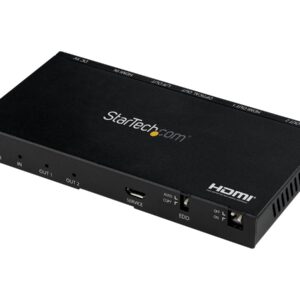 StarTech.com 2-Port HDMI Splitter (1x2), 4K 60Hz UHD HDMI 2.0 Audio Video Splitter w/ Scaler & Audio Extractor (3.5mm/SPDIF), Dual HDMI Splitter (1-In 2-Out), EDID Copy, TV/Projector - Supports HDCP 2.2 (ST122HD20S) - Separador de vídeo/áudio - 2 x H