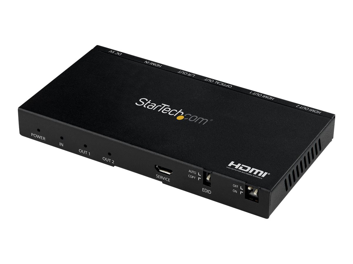 StarTech.com 2-Port HDMI Splitter (1x2), 4K 60Hz UHD HDMI 2.0 Audio Video Splitter w/ Scaler & Audio Extractor (3.5mm/SPDIF), Dual HDMI Splitter (1-In 2-Out), EDID Copy, TV/Projector - Supports HDCP 2.2 (ST122HD20S) - Separador de vídeo/áudio - 2 x H