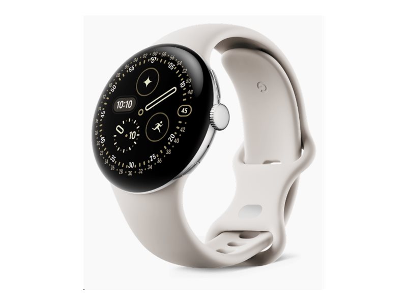 Google Pixel Watch 4 - 41 mm - alumínio prateado polido - relógio inteligente Com banda ativa - fluorelastômero com revestimento tátil - porcelana - tamanho da banda: L - 32 GB - UWB, NFC, Bluetooth, Wi-Fi 6 - 31 g