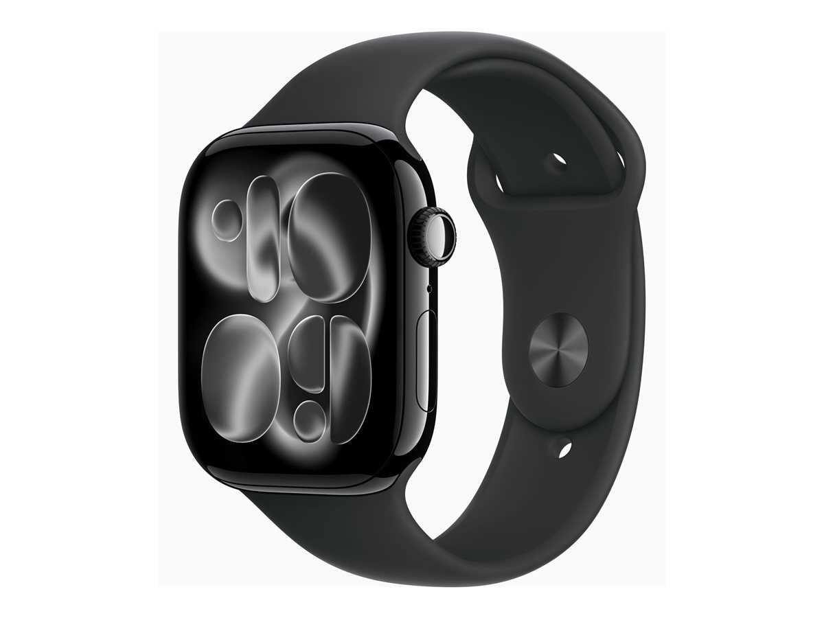 Apple Watch Series 11 (GPS) - 46 mm - alumínio preto jato - relógio inteligente Com banda de desporto - fluoroelastómero - preto - tamanho da banda: S/M - 64 GB - Wi-Fi 4, UWB, Bluetooth - 37.8 g