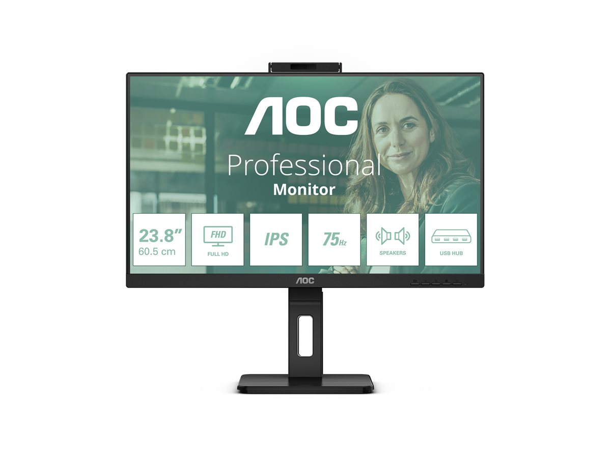 AOC Pro-line 24P3QW - P3 Series - monitor LED - 24" (23.8" visível) - 1920 x 1080 Full HD (1080p) @ 75 Hz - IPS - 300 cd/m² - 1000:1 - 4 ms - 2xHDMI, DisplayPort - altifalantes - preto