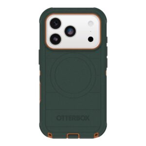 OtterBox Defender Series Pro - Tampa posterior para telemóvel - resistente - compatibilidade MagSafe - policarbonato, elastómero termoplástico (TPE), silicone, espuma visco-elástica - intriga verde - para Apple iPhone 17 Pro