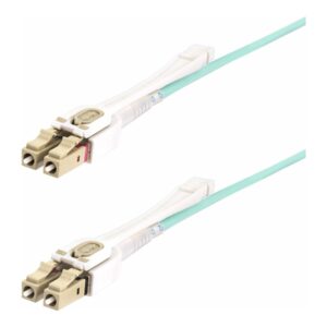 StarTech.com 5m (15ft) LC to LC (UPC) OM4 Multimode Fiber Optic Cable w/Push Pull Tabs, 50/125µm, 100G Networks, Bend Insensitive, Low Insertion Loss - LSZH Fiber Patch Cord (450FBLCLC5PP) - Cabo patch - multi-modo LC/UPC (M) para multi-modo LC/UPC (