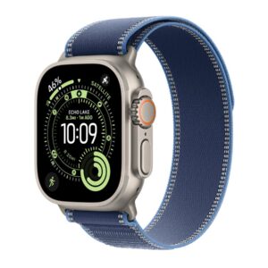 Apple Watch Ultra 3 - 49 mm - titanium natural - Sim relógio inteligente Com Correia de Trilho - tecido de nylon - azul/brilhante azul - tamanho da banda: S/M - 64 GB - LTE, NFC, Wi-Fi 4, UWB, Bluetooth - 5G - 61.6 g
