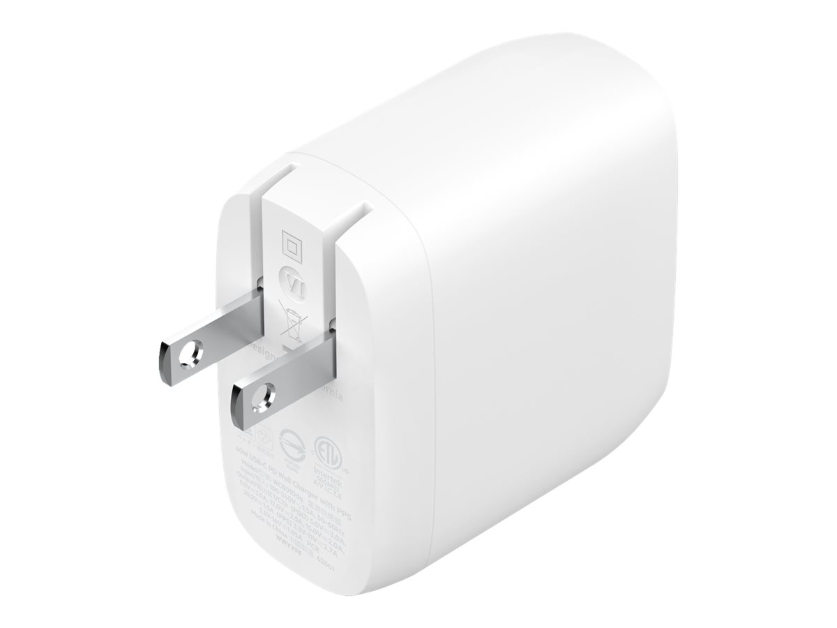 Belkin BoostCharge Pro - Adaptador de alimentação - 60 Watt - 2.7 A - Fast Charge, Fornecimento de Energia 3.1 - 2 conectores de saída (2 x USB-C) - branco