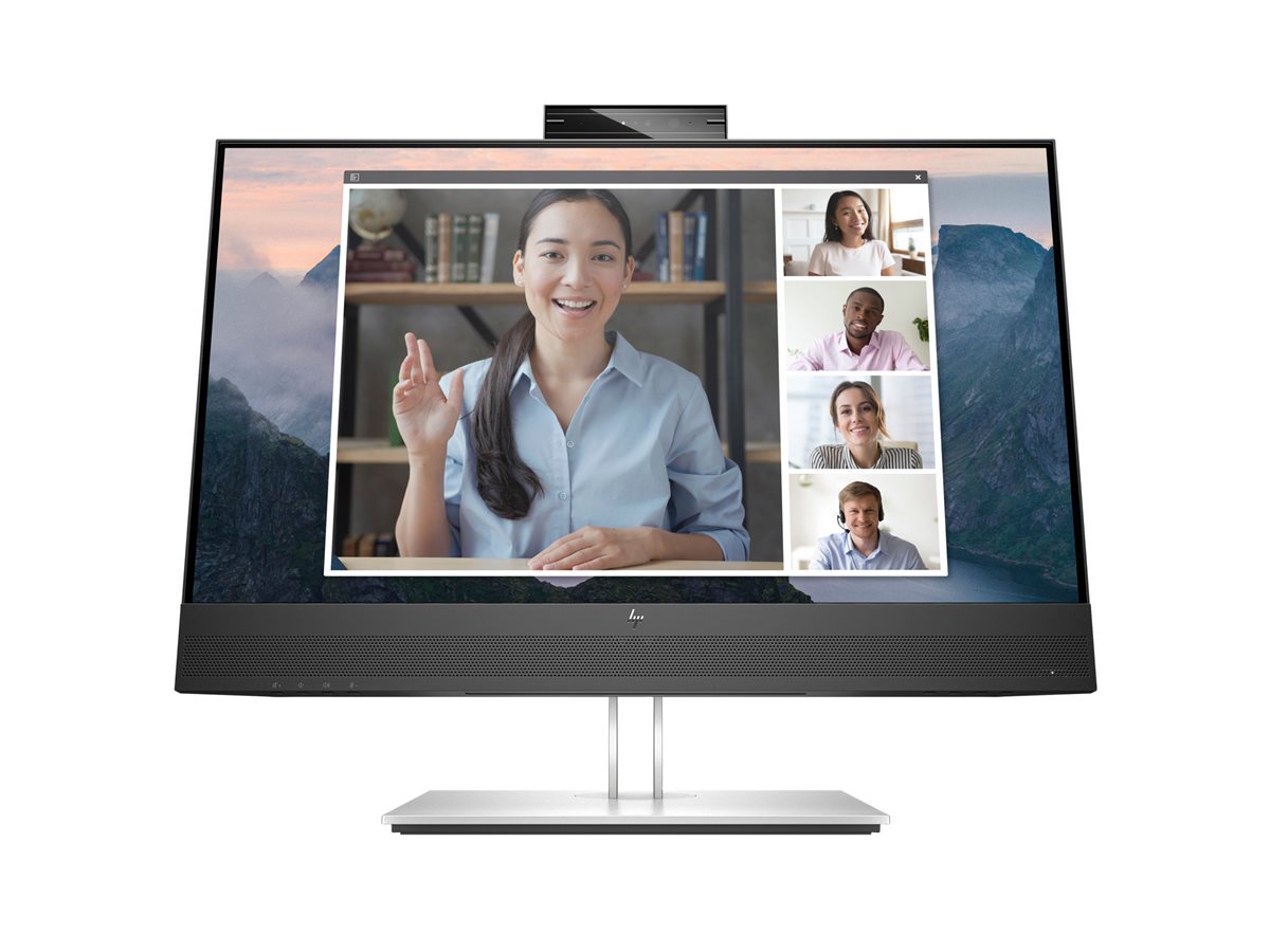 HP E24mv G4 Conferencing Monitor - E-Series - monitor LED - 24" - 1920 x 1080 Full HD (1080p) @ 60 Hz - IPS - 250 cd/m² - 1000:1 - 5 ms - HDMI, VGA, DisplayPort - altifalantes - prata, cabeça negra