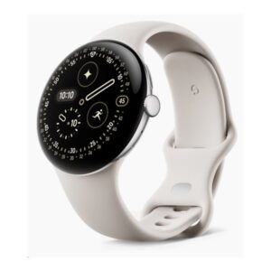 Google Pixel Watch 4 - 45 mm - alumínio prateado polido - relógio inteligente Com banda ativa - fluorelastômero com revestimento tátil - porcelana - tamanho da banda: L - 32 GB - UWB, NFC, Bluetooth, Wi-Fi 6 - 36.7 g