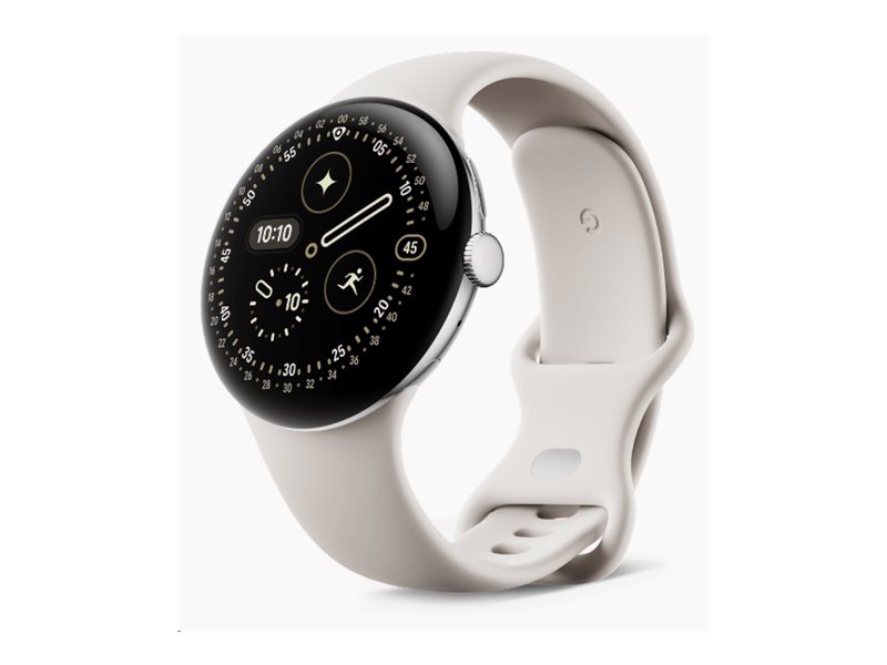 Google Pixel Watch 4 - 45 mm - alumínio prateado polido - relógio inteligente Com banda ativa - fluorelastômero com revestimento tátil - porcelana - tamanho da banda: L - 32 GB - UWB, NFC, Bluetooth, Wi-Fi 6 - 36.7 g