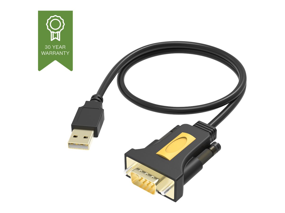 USB to Serial RS232 adaptor - works with mac and windows - installed as standard com port - 480 mbps - voltage to 5v - supports all data signals - USB A 2.0 (m) to 9-pin d-sub (m) - driver on USB adaptor - black