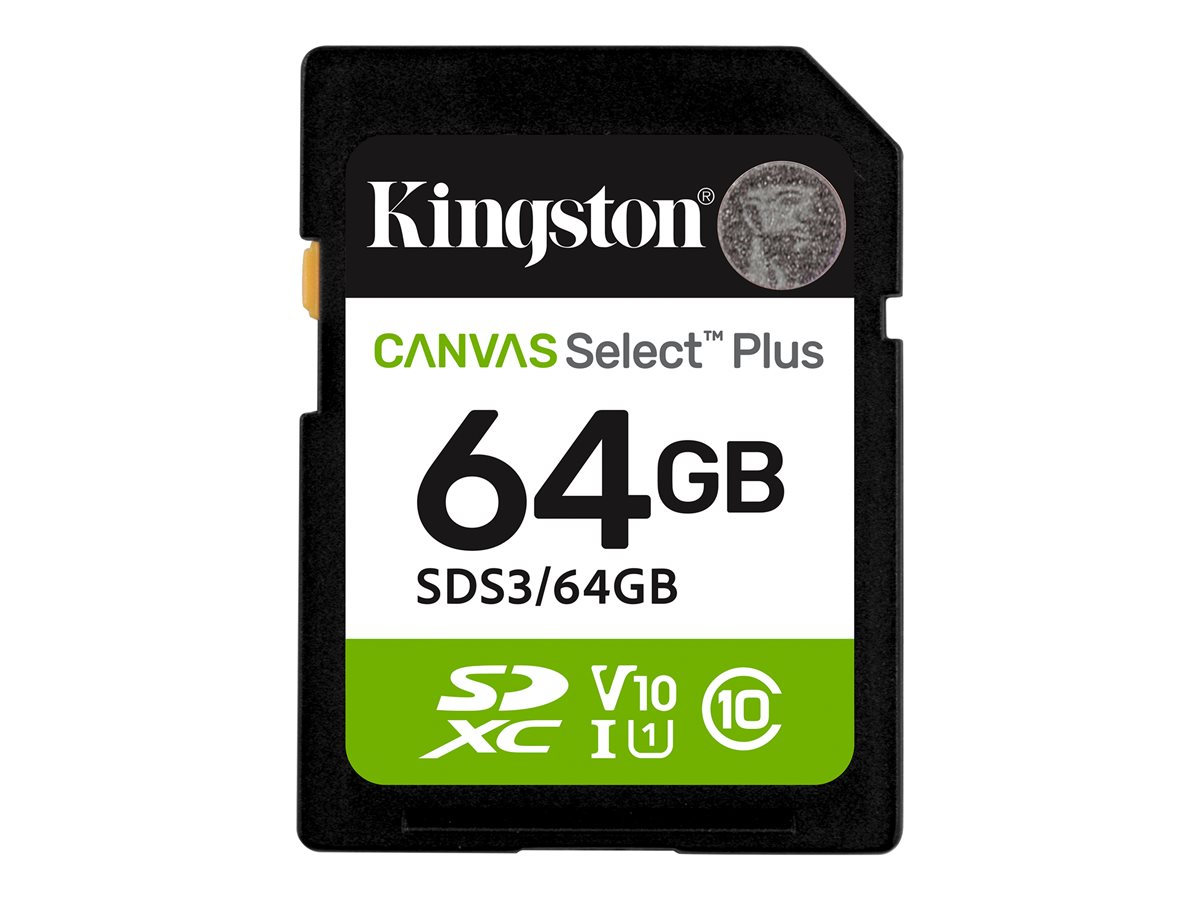 Kingston Canvas Select Plus - Cartão de memória flash - 64 GB - Video Class V10 / UHS-I U1 / Class10 - SDXC UHS-I