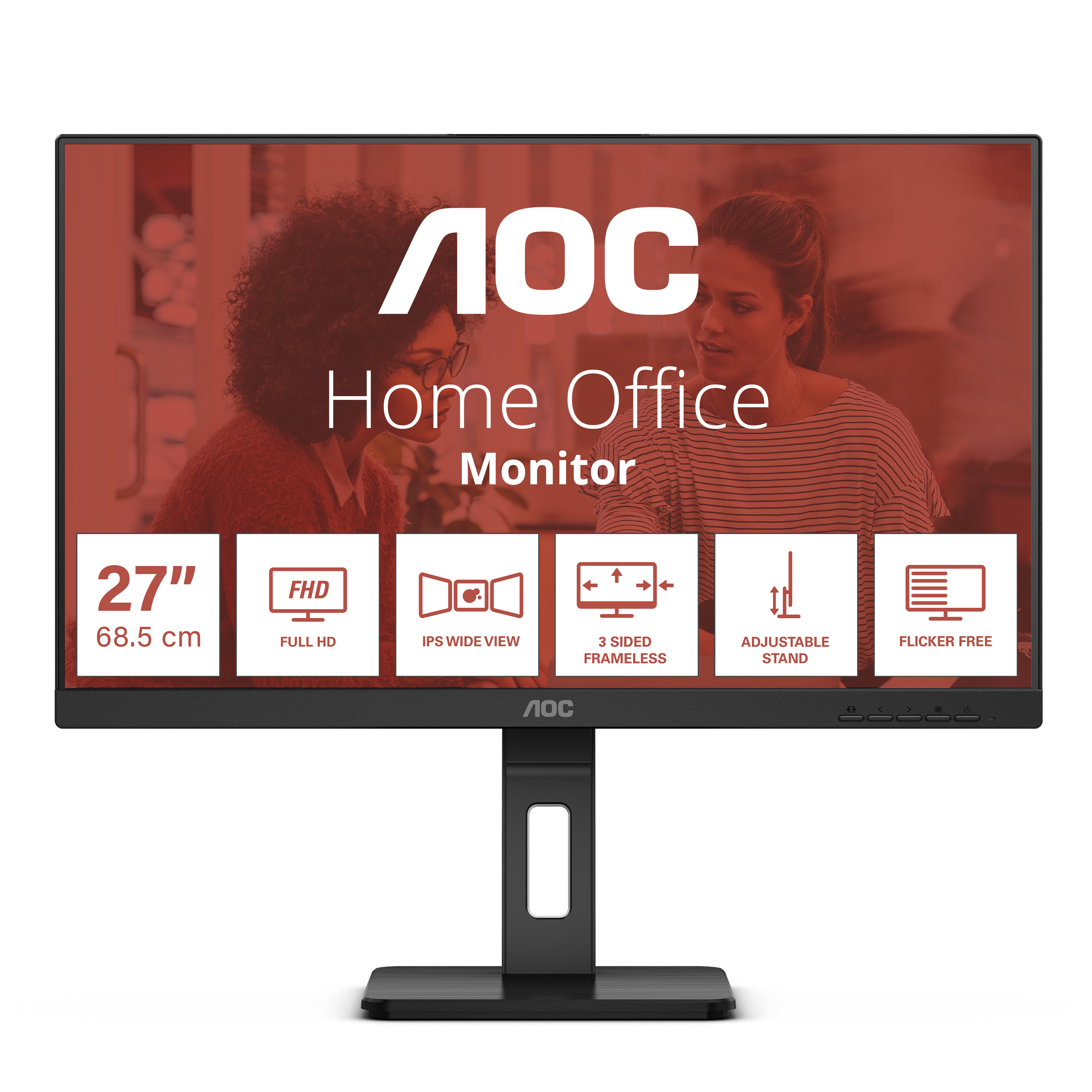 AOC 27E3QAF - Monitor LED - 27" - 1920 x 1080 Full HD (1080p) @ 75 Hz - IPS - 1000:1 - 4 ms - HDMI, VGA, DisplayPort - altifalantes - preto texturizado