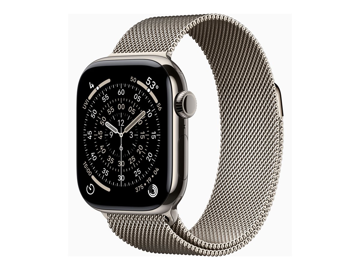 Apple Watch Series 11 (GPS + Cellular) - 42 mm - titanium natural - relógio inteligente Com círculo milanês - rede de aço inoxidável - natural - tamanho do pulso: 130-180 mm - 64 GB - LTE, Wi-Fi 4, UWB, Bluetooth - 5G - 34.6 g