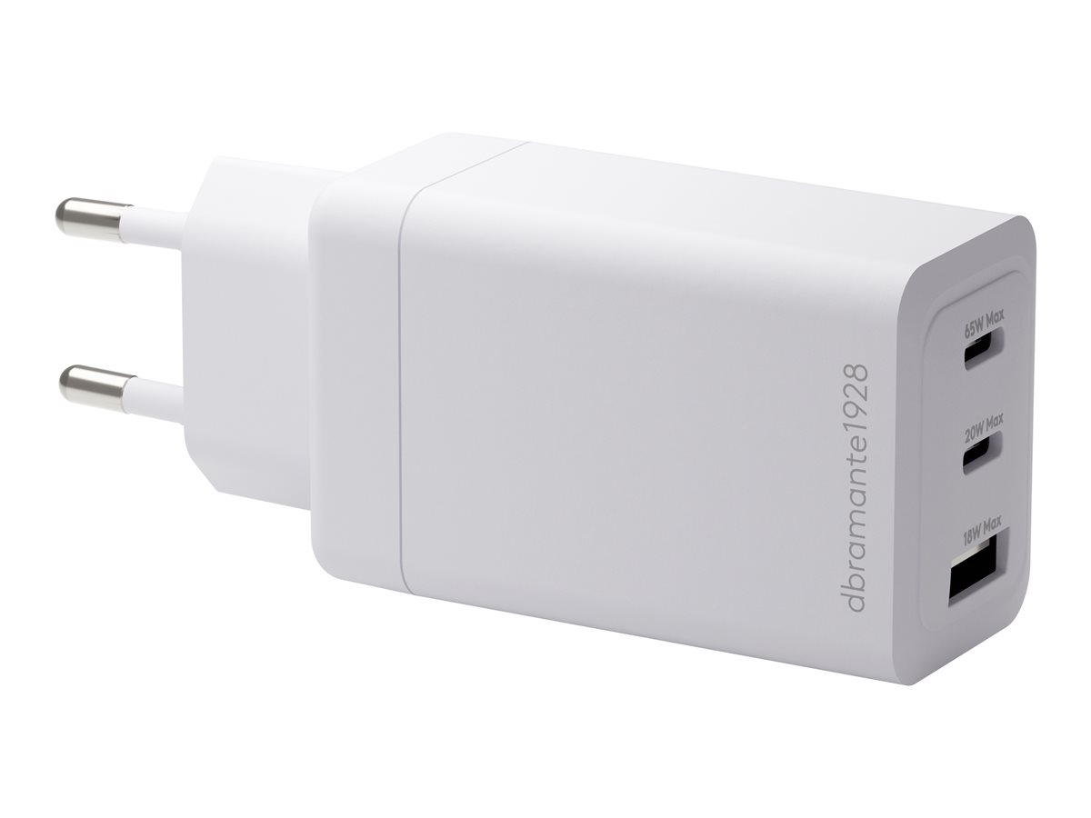 dbramante1928 re-charge - Adaptador de alimentação - 65 Watt - 3 conectores de saída (2 x USB-C, USB) - branco