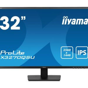 iiyama ProLite X3270QSU-B1 - Monitor LED - 32" (31.5" visível) - 2560 x 1440 WQHD @ 100 Hz - IPS - 250 cd/m² - 1200:1 - 3 ms - 2xHDMI, DisplayPort - altifalantes - preto opaco