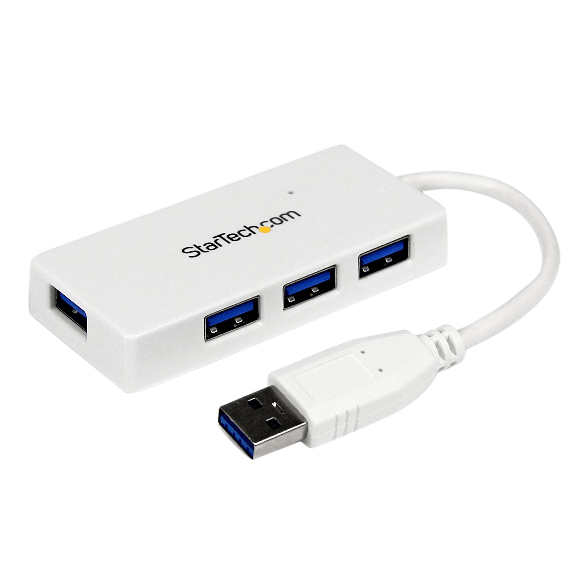 StarTech.com 4 Port USB 3.0 Hub - Multi Port USB Hub w/ Built-in Cable - Powered USB 3.0 Extender for Your Laptop - White (ST4300MINU3W) - Hub - 4 x SuperSpeed USB 3.0 - desktop - para P/N: FCREADMICRO3, MSDREADU2OTG, MSDREADU3CA