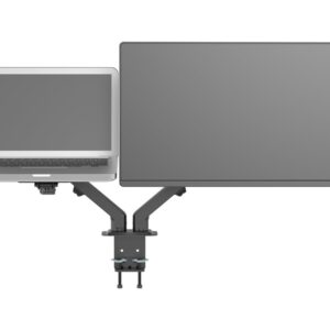 Monitor desk arm mount - fits two displays 17 to 27" with VESA sizes 75 x 75 or 100 x 100 - quick clamp or grommet to desk - rotate display - spring assisted weight balancing system - max between screen centres 630 mm - swl 7 kg per screen - matt bla