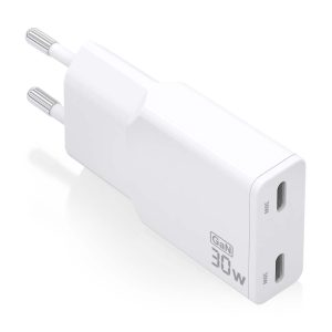 Cargador de Pared GaN Aisens ASCH-30W2P048-W/ 2xUSB Tipo-C/ 30W/ Blanco