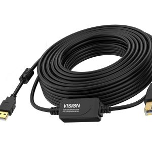 10 m USB 2.0 cable - in-line booster half way along cable - gold plated connectors - ferrite cores both ends -…