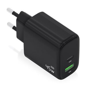 Cargador de Pared GaN Aisens A110-0972/ 1xUSB Tipo-C/ 1xUSB/ 45W/ Negro