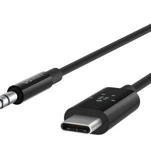 Belkin RockStar - Cabo de áudio - 24 pin USB-C macho para mini-phone stereo 3.5 mm macho - 1.83 m - branco