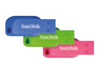 SanDisk Cruzer Blade - Drive flash USB - 16 GB - USB 2.0 - azul, verde, rosa (pacote de 3)