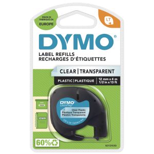 Cinta Rotuladora Adhesiva de Plástico Dymo 12267/ para Letratag/ 12mm x 4m/ Negra-Transparente