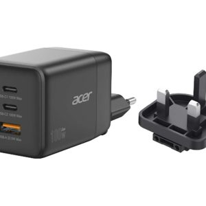 Acer - Adaptador de alimentação - tecnologia PPS e GaN - 100 watt - PD 3.0 - 3 conectores de saída (USB, 2 x USB-C) -…